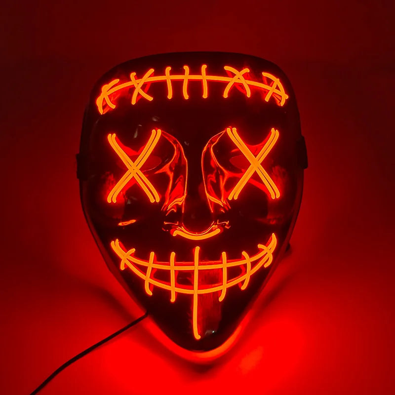 Wireless Halloween Scary Glowing Mask Luminous LED Purge Mask Horror Cosplay Neon Light Up Party Mask Festival Costume Supplies