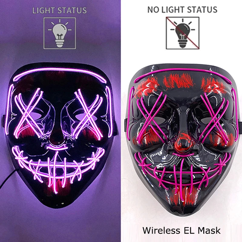 Wireless Halloween Scary Glowing Mask Luminous LED Purge Mask Horror Cosplay Neon Light Up Party Mask Festival Costume Supplies