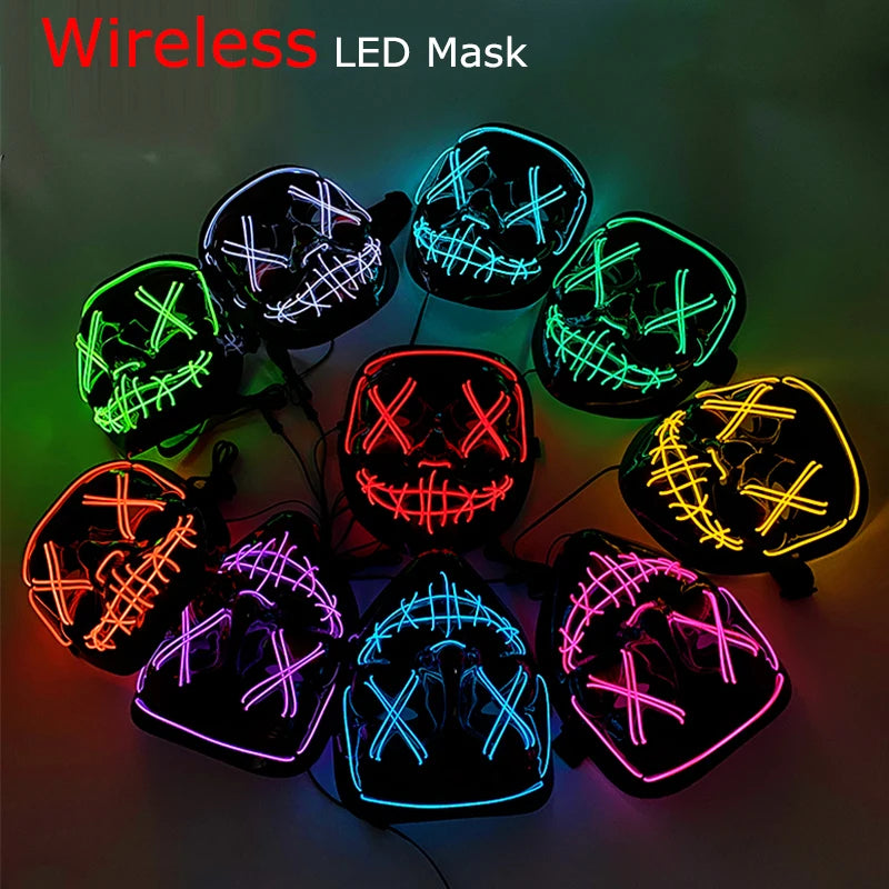 Wireless Halloween Scary Glowing Mask Luminous LED Purge Mask Horror Cosplay Neon Light Up Party Mask Festival Costume Supplies