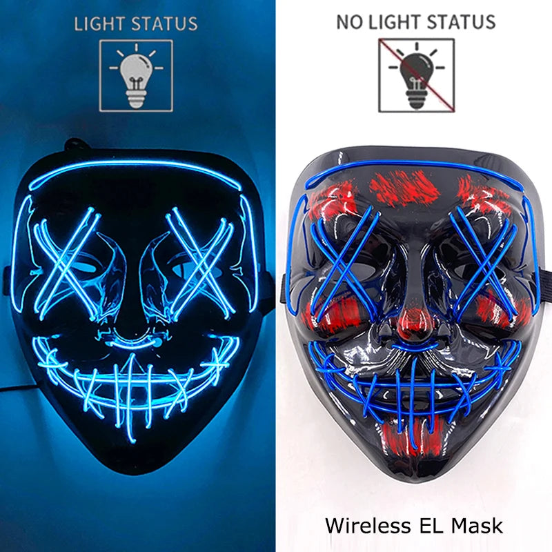 Wireless Halloween Scary Glowing Mask Luminous LED Purge Mask Horror Cosplay Neon Light Up Party Mask Festival Costume Supplies