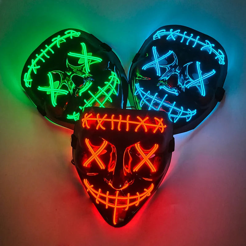 Wireless Halloween Scary Glowing Mask Luminous LED Purge Mask Horror Cosplay Neon Light Up Party Mask Festival Costume Supplies