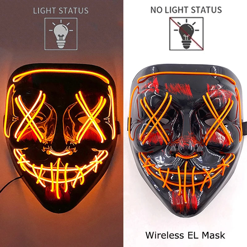 Wireless Halloween Scary Glowing Mask Luminous LED Purge Mask Horror Cosplay Neon Light Up Party Mask Festival Costume Supplies