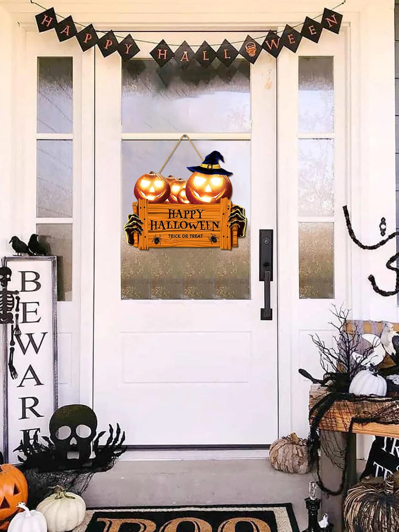 Happy Halloween Wooden Sign, Pumpkin With Hat Wooden Sign,