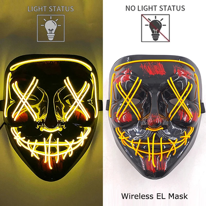 Wireless Halloween Scary Glowing Mask Luminous LED Purge Mask Horror Cosplay Neon Light Up Party Mask Festival Costume Supplies