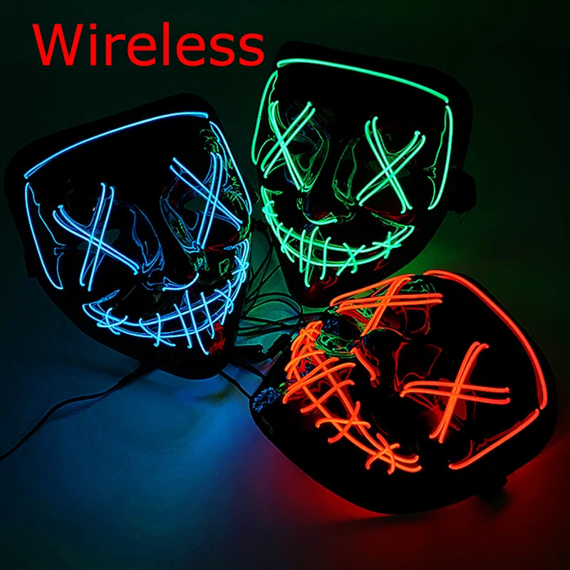 Wireless Halloween Scary Glowing Mask Luminous LED Purge Mask Horror Cosplay Neon Light Up Party Mask Festival Costume Supplies