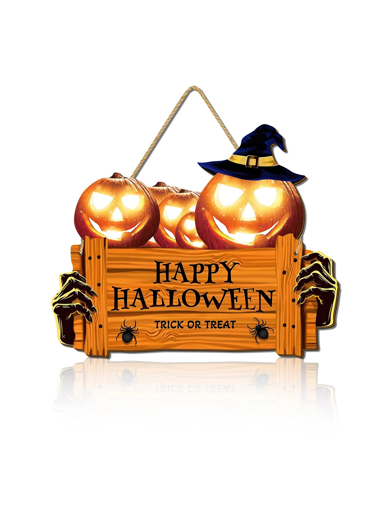 Happy Halloween Wooden Sign, Pumpkin With Hat Wooden Sign,