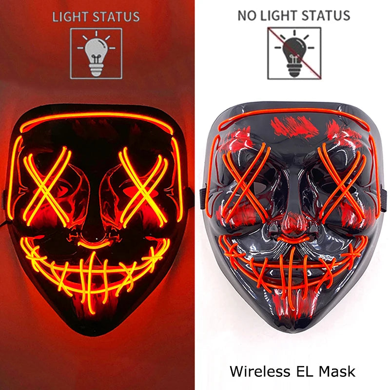 Wireless Halloween Scary Glowing Mask Luminous LED Purge Mask Horror Cosplay Neon Light Up Party Mask Festival Costume Supplies