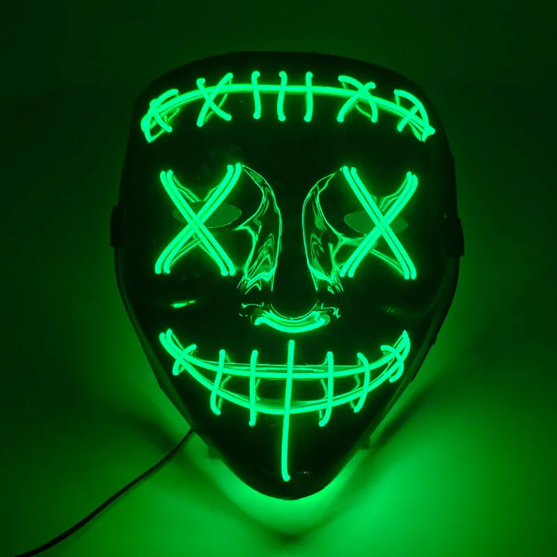 Wireless Halloween Scary Glowing Mask Luminous LED Purge Mask Horror Cosplay Neon Light Up Party Mask Festival Costume Supplies