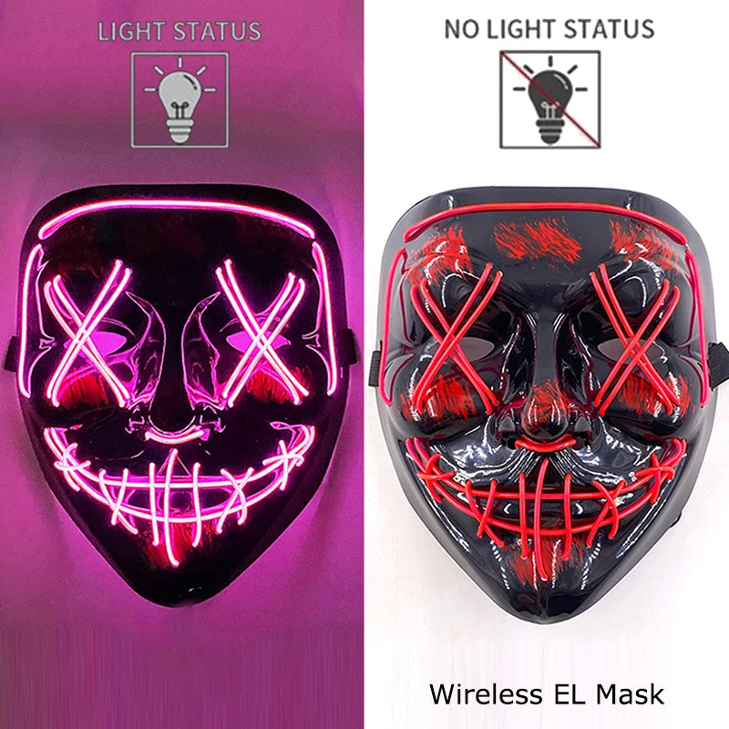 Wireless Halloween Scary Glowing Mask Luminous LED Purge Mask Horror Cosplay Neon Light Up Party Mask Festival Costume Supplies